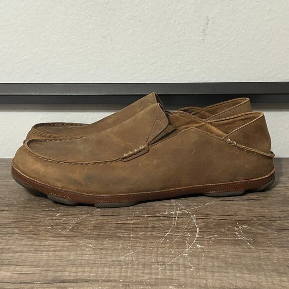 Olukai Moloa Men’s Leather Slip-On Casual Comfort Shoes Size 16 Brown - Picture 1 of 8